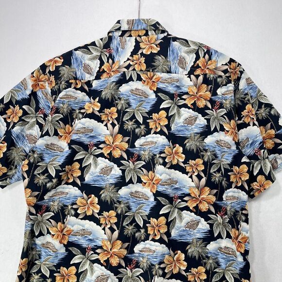 Vintage Campia Moda Shirt Men XXL Black Hawaiian Boat Ocean Cotton Aloha Floral - Picture 5 of 11
